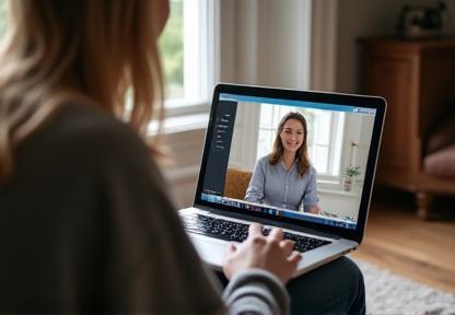 Person using a laptop for an online session.