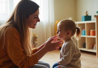 Therapist working with a child.